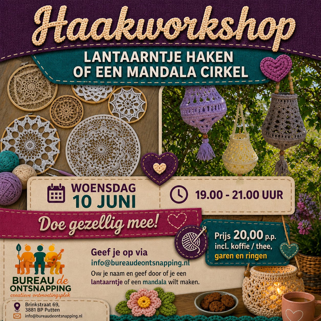 Haakworkshop lantaarntje of mandala haken 10 juni